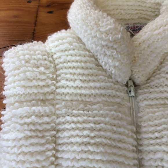 Vtg Cream Knit Quilted Puffer Vest Looped Curly Yarn - Picture 10 of 14
